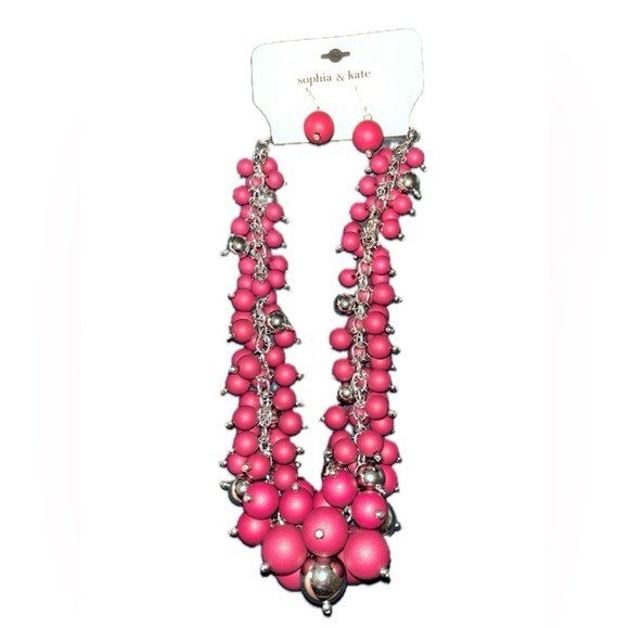 NWT Sophia & Kate Ball Cluster Cranberry & Sivertone earrings set - Picture 3 of 5